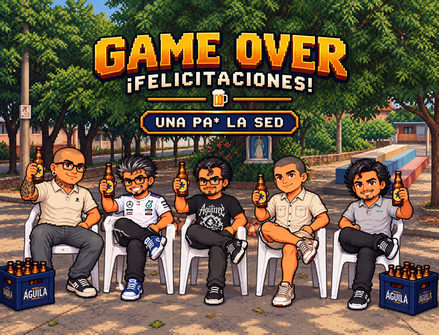 Los cinco héroes celebran en el parque